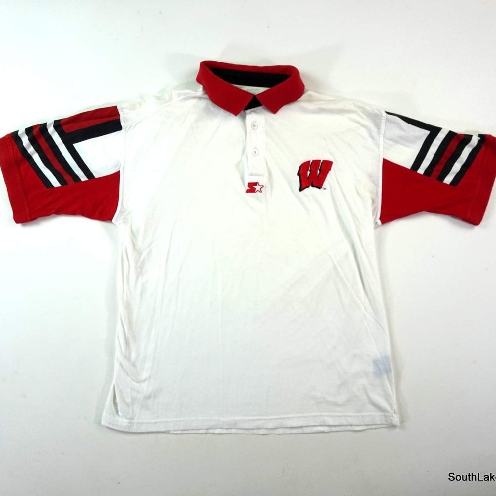 Vintage Wisconsin Badgers Starter Polo Graphic Print Sleeves Men's Large